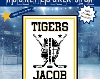 Editable Hockey Locker Sign Template | Printable Team Spirit Door Sign | Personalized Sports Team Decor | Hotel Door Decor | Travel Team