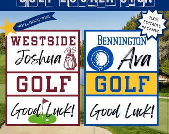 Plantilla editable para letrero de casillero de golf / Letrero imprimible para puerta con espíritu de equipo / Decoración personalizada para equipos deportivos / Decoración para puertas de hotel / Equipo de viajes