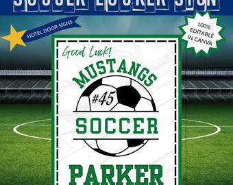 Editable Soccer Locker Sign Template | Printable Team Spirit Door Sign | Personalized Sports Team Decor | Hotel Door Decor | Travel Team