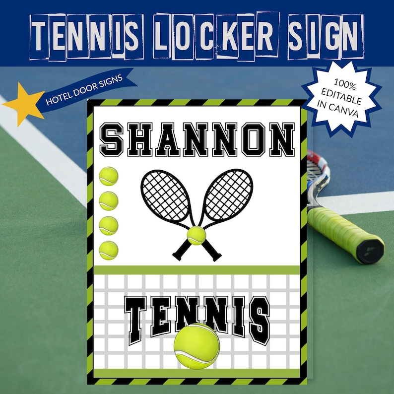 Lettering On Racket Word Editable Tennis Locker Sign Template | Printable Team Spirit Door Sign ...