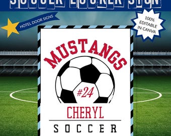 Editable Soccer Locker Sign Template | Printable Team Spirit Door Sign | Personalized Sports Team Decor | Hotel Door Decor | Travel Team