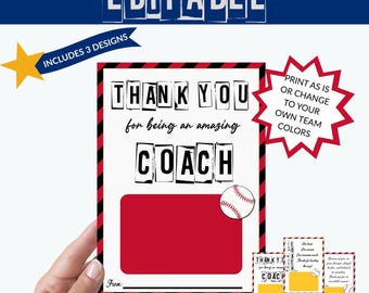 Baseball Coach Gift Card Holder | Editable Canva Template | Printable Thank You Coach Appreciation | End of Season Sports Gift for Coach