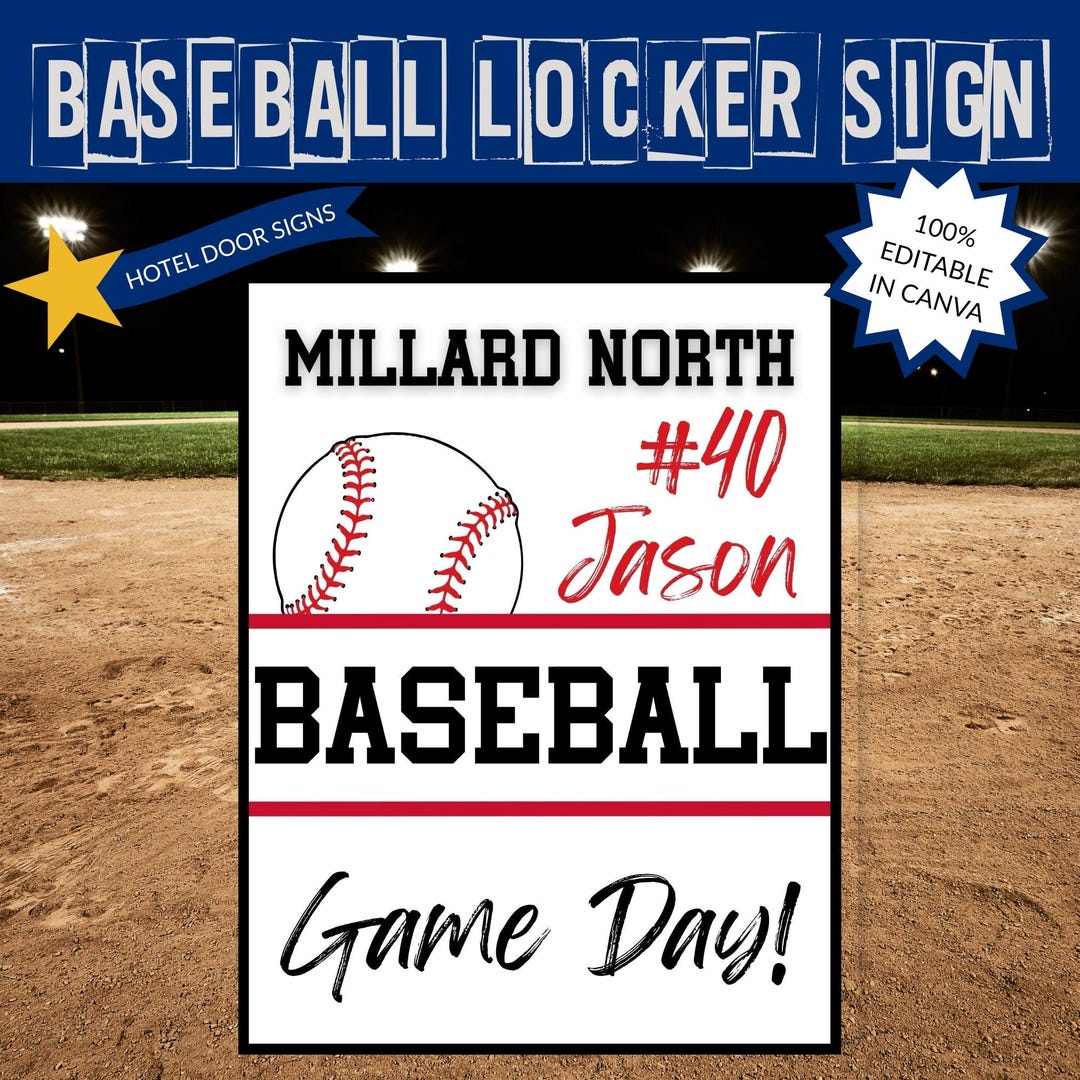 Editable Baseball Locker Sign Template | Printable Team Spirit Door ...