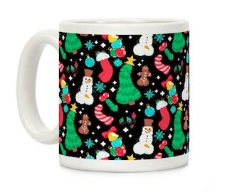 Christmas Peens Pattern Coffee Mug – Funny Holiday Coffee Cup, Naughty Xmas Gift for Friends, Coworkers & Family, Novelty Christmas Humor