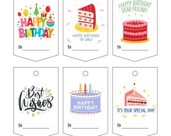 Happy Birthday Gift Tags: Printable PDF & PNG (2.35x3.25 inches)