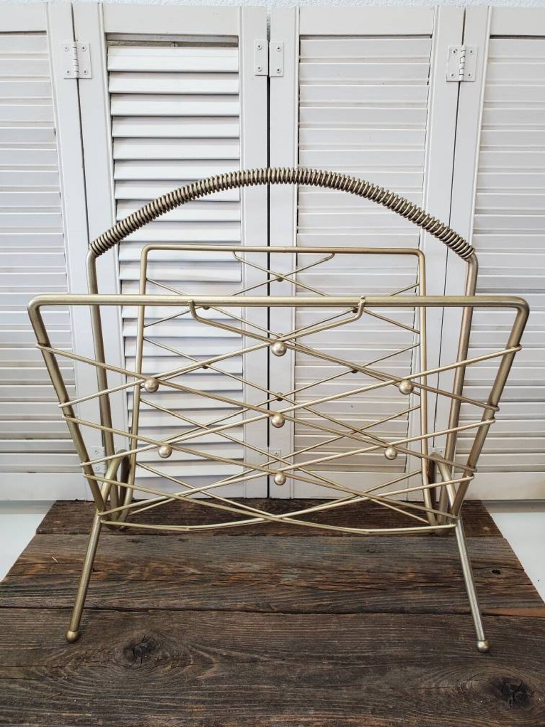 Vintage Brass MCM Magazine Rack/ Record Rack/ Record Holder/ Art Deco ...