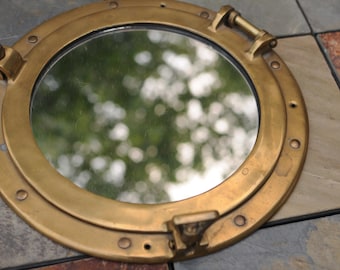 Vintage Brass Porthole/Tiny Home Mirror/Vintage Nautical Decor/Cottage Chic