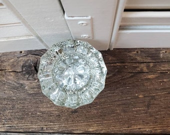 Vintage Glass Door Knob/12 Faceted Glass Door Knob/French Cottage/1920s