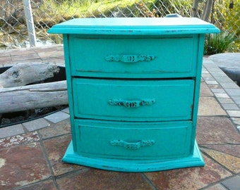 Jewelry Box/ Music Box/ Shabby Chic/ Cottage Chic/ Tropical Teal/ OOAK/ Bridesmaid Gift/ Wedding Decor