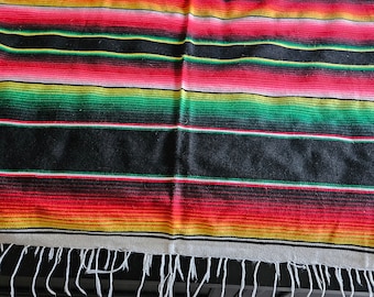 Vintage Mexican Serape Blanket: Colorful Decor Piece