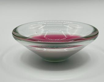 Retro Clear Glass Bowl with Pink & Gray Gradient Base - Vintage MCM Centerpiece