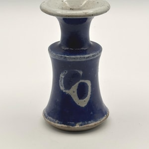 Artist-Signed Pottery Candlestick Holder - Handcrafted Studio Ceramic Deep Blue Glaze Minimalist Asian-Inspired Design