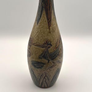 vintage Otagiri OMC vase en poterie du Japon motif abstrait oiseau fleur