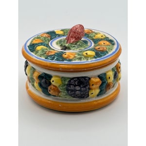 Vintage Della Robbia Majolica stijl aardewerk Snuisterijdoosje gemaakt in Italië