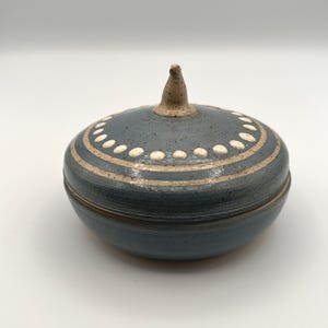 Vintage Studio Art Pottery Lidded Dish by Howard B. Seitz '91 - Signed Ceramic Jar Speckled Blue-Gray Glaze Modern Minimalist