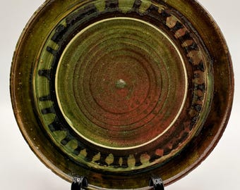 ヴィンテージ アーティストサイン入り陶器皿 手作りスタジオアート セラミック アースカラー釉薬 装飾ディスプレイ