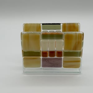 Fused Glass Napkin Holder – Handmade Geometric Mid-Century Modern Style