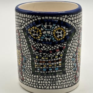 Keramische Bluenoemi-mok - Vismozaïekontwerp geïnspireerd door Tabgha Jeruzalem Heilige Land bijbelse kunst koffiekopje