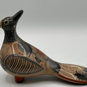 Hand-Painted Ceramic Bird Figurine – Folk Art Pottery Sculpture