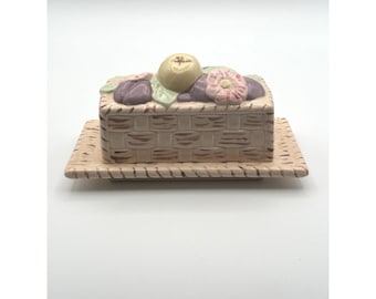 Handmade Butter Dish with Basketweave Design – Artist Signed Ceramic Décor