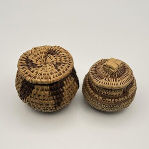 Miniature Hand-Woven Native American Lidded Basket Set - Natural Fiber Collection image 5