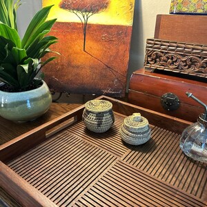 Miniature Hand-Woven Native American Lidded Basket Set - Natural Fiber Collection image 3