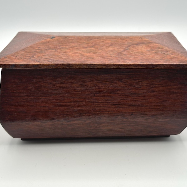 Mid-Century Modern Mahogany Lidded Box - Sculpted Wood Storage Container Vintage Style Jewelry Keepsake Organizer