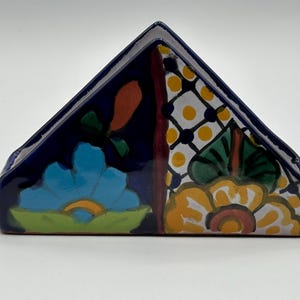 Vibrant Hand-Painted Talavera Ceramic Napkin Holder - Authentic Mexican Folk Art Pottery Decor