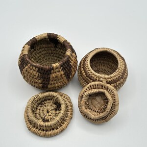 Miniature Hand-Woven Native American Lidded Basket Set - Natural Fiber Collection image 6