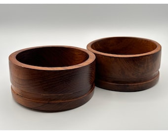 Juego de 2 cuencos de servir de madera de teca vintage - Decoración de cocina de madera maciza estilo MCM