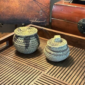 Miniature Hand-Woven Native American Lidded Basket Set - Natural Fiber Collection image 2