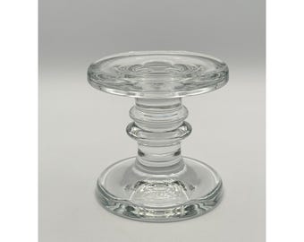 Portacandele a cono in vetro trasparente a più livelli, stile vintage, altezza 10 cm, Krosno, Polonia.
