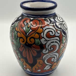 Mexican Talavera Pottery Vase Hand-Painted Floral Design Colorful Folk Art Ceramic Home Decor