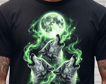 Camiseta Comfort Colors Lobo Luna, Camiseta Lobo Aullador, Camiseta Gótica Lobo Místico, Camiseta Lobo Luna Verde, Camiseta Gótica