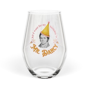Pride and Prejudice Mr Darcy Stemless Wine Glass | Birthday Austen Design