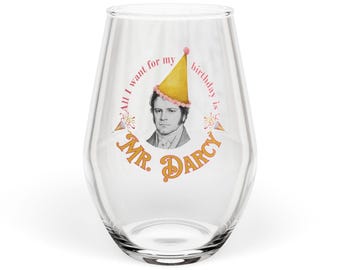 Pride and Prejudice Mr Darcy Stemless Wine Glass | Birthday Austen Design