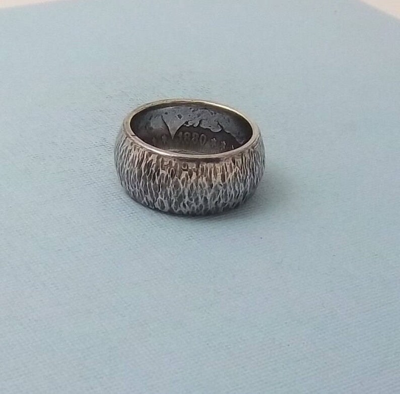 One of a kind Gift Silver coin ring Hammered Woody Texture Morgan Dollar 90/% fine silver jewelry size 11 12