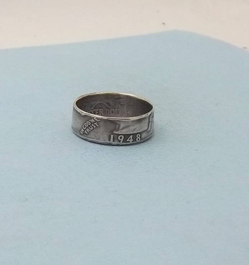Silver coin ring washington quarter year 1948 size 7 90/% fine silver jewelry