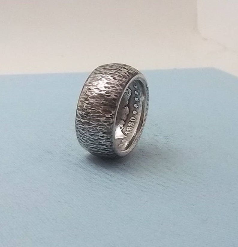 One of a kind Gift Silver coin ring Hammered Woody Texture Morgan Dollar 90/% fine silver jewelry size 11 12