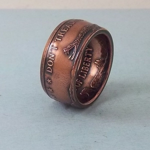 Patriot Gift for a Man Copper Gadsden coin ring  made from 1oz 99.9%  fine Copper bullion coin jewelry size 10