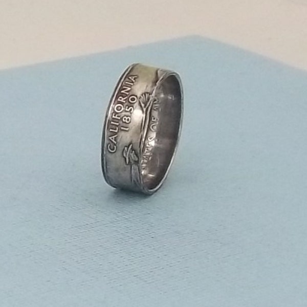 Silver coin ring  California State quarter year 2005 size 9,  90%  silver ring unique gift FREE SHIPPING