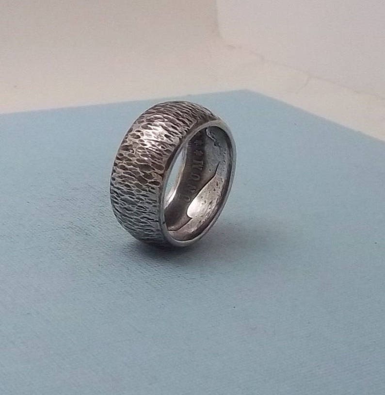 One of a kind Gift Silver coin ring Hammered Woody Texture Morgan Dollar 90/% fine silver jewelry size 11 12