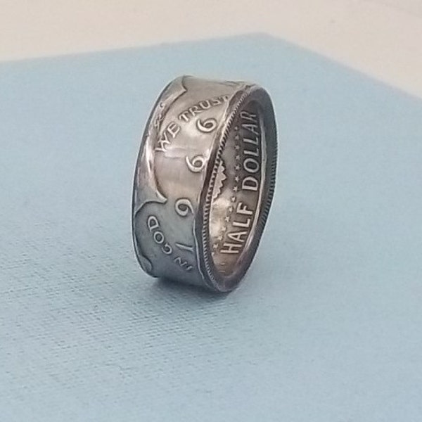 Silver coin ring Kennedy half dollar 40% fine silver jewelry year 1966 size 10 1/2