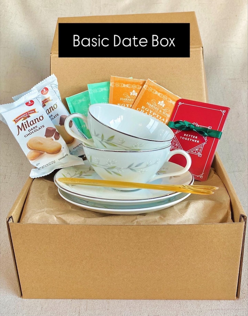Date Night Kit Romantic Tea Experience Couple Gift Idea Anniversary Present Package Marriage Relationship Enhancement Intimate Evening Setup Stay Home Activity Cozy Night In Premium Tea Selection Vintage Teacup Collection Meaningful