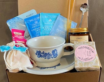 Self Care Gift Box Set with Tea Cup—Herbal Relaxation Kit — Birthday Bridal Spa Night — Luxury Pamper Cozy Fall Themed Care Package for Her