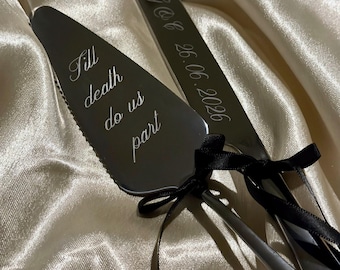 Personalized Wedding Cake Knife Server Set, Engraved Silver Cake Sever, Gift for Bride and Groom, Birthday Wedding and Engagement Gifts