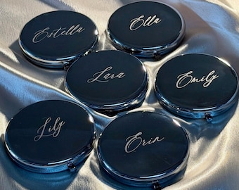 Personalized Compact Mirror, Gold, Rose Gold or Silver Makeup Mirror, Engraved Monogram Mirrors, Personalised Bridemaid Gifts, Gift for Her