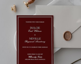 Wedding Invitation Template | Burgundy Old Money Elegant Wedding Invite | Editable Printable Wedding Invitation | DULCIE