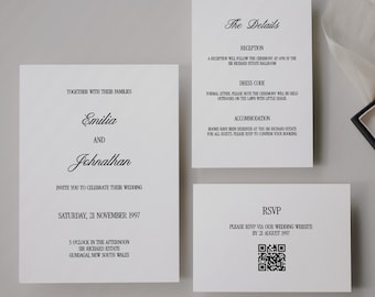 Wedding Invitation Suite Template 5x7 Editable, Printable Invite with RSVP QR Code, Details Card, Instant DIY Digital Wedding Stationery