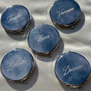 Personalized Compact Mirror, Engraved Pocket Mirror, Bridesmaid Gift, Gift for Her, Makeup Mirrors, Wedding Keepsake, Travel Bag Mirror,
